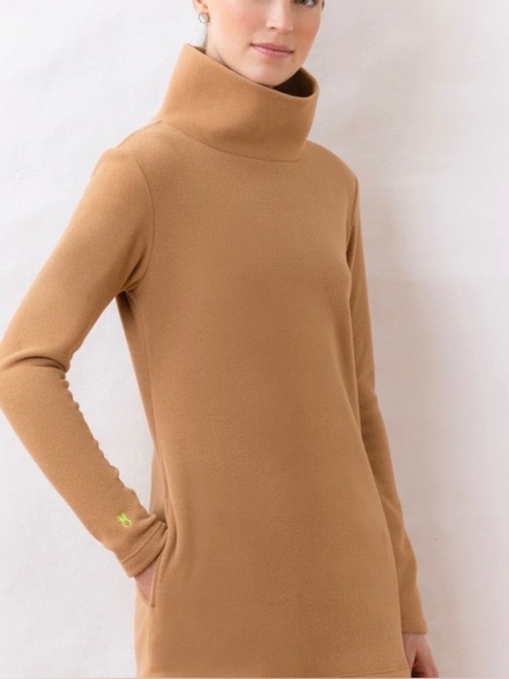 Dudley Stephens Cobble Hill Turtleneck in camel vello fleece